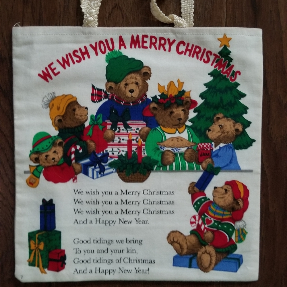 10"x9.5" Fabric Holiday Tote Bag "We Wish You A Merry Christmas "